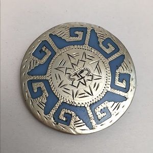 Vintage Sterling & Turquoise Medallion Brooch
